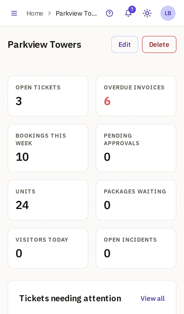 The property overview on a phone